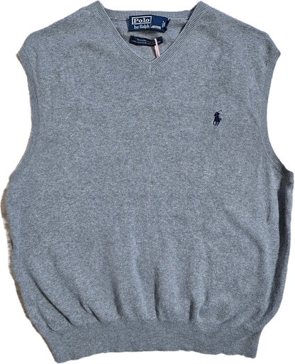 Pull col V en coton gris sans manches - S/M