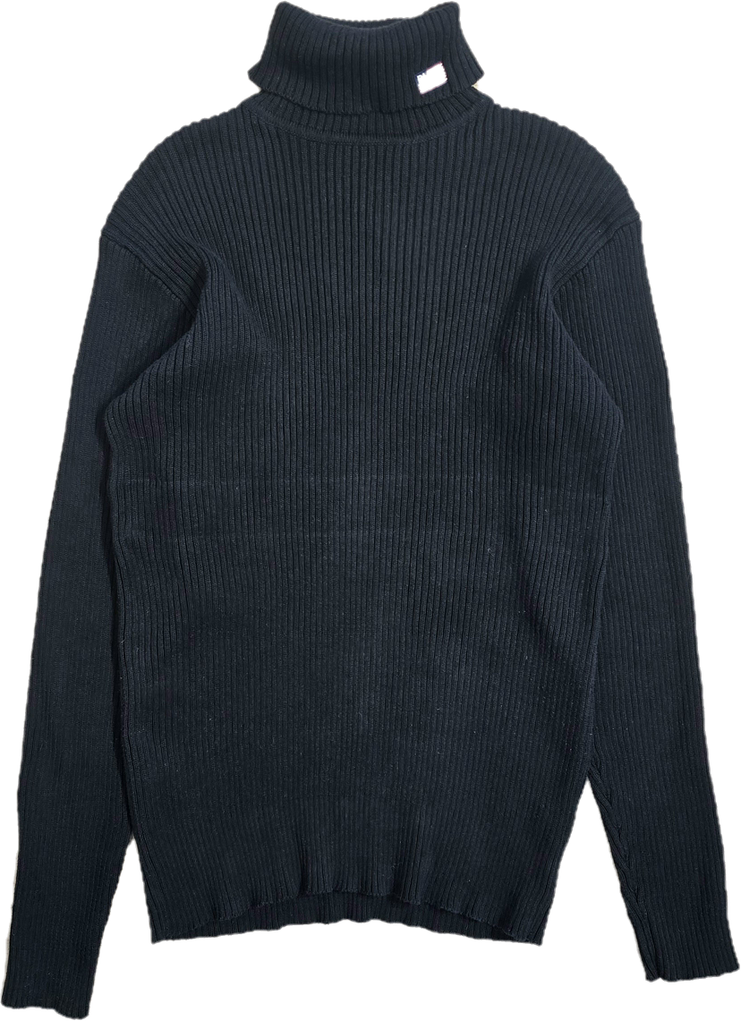 Pull col roulé en maille côtelée noir - L