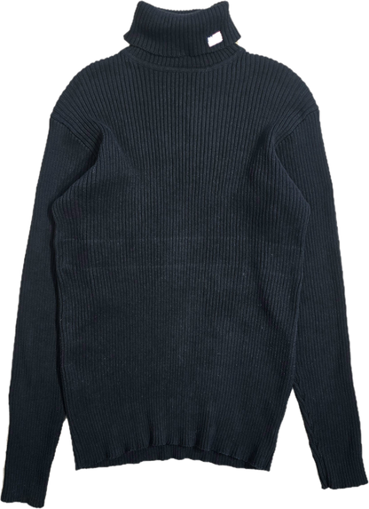 Pull col roulé en maille côtelée noir - L