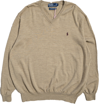 Pull léger col V marron - XXL
