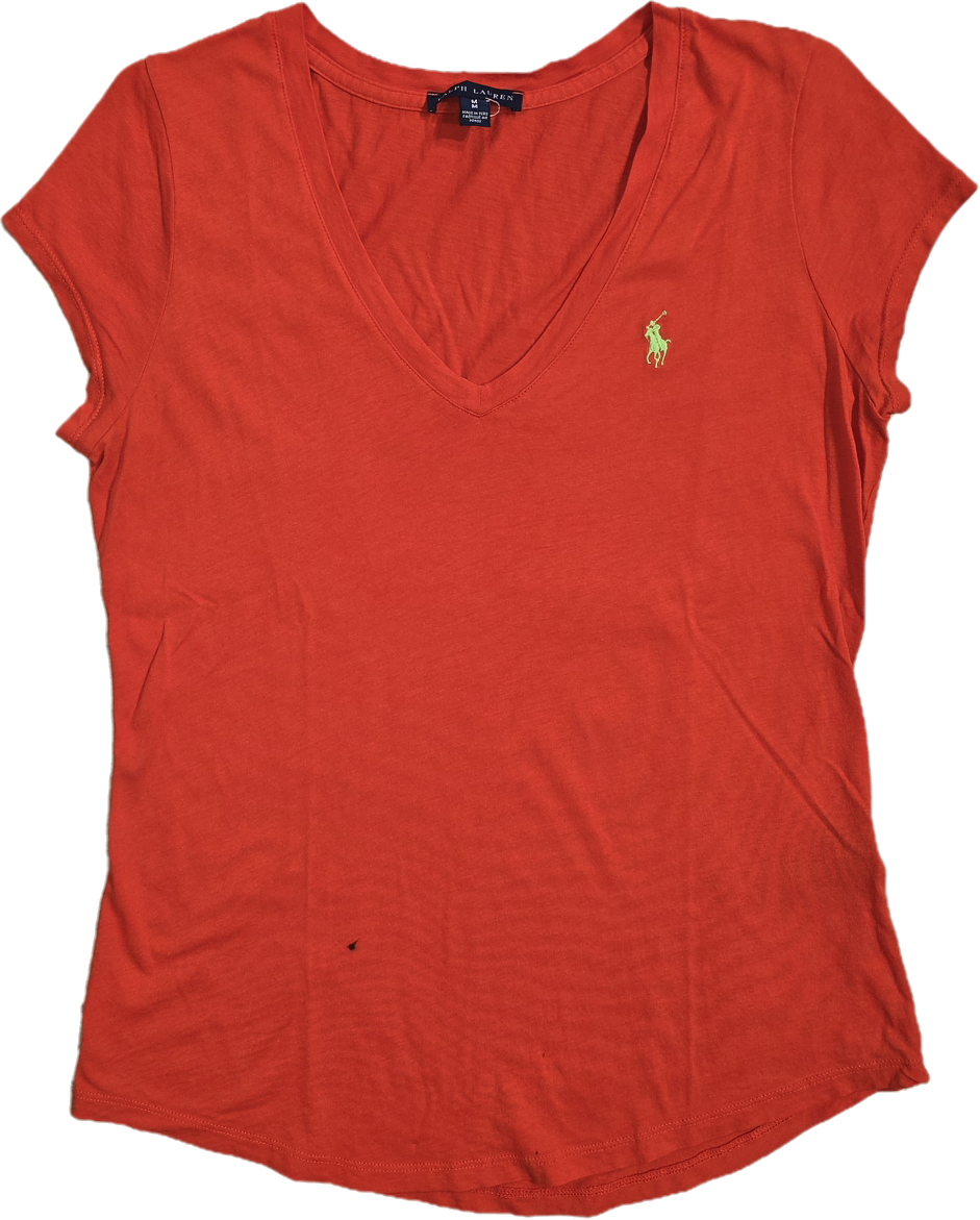Tee-shirt col V en coton orange - M