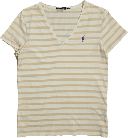 Tee-shirt col V en coton beige à rayures - S/M