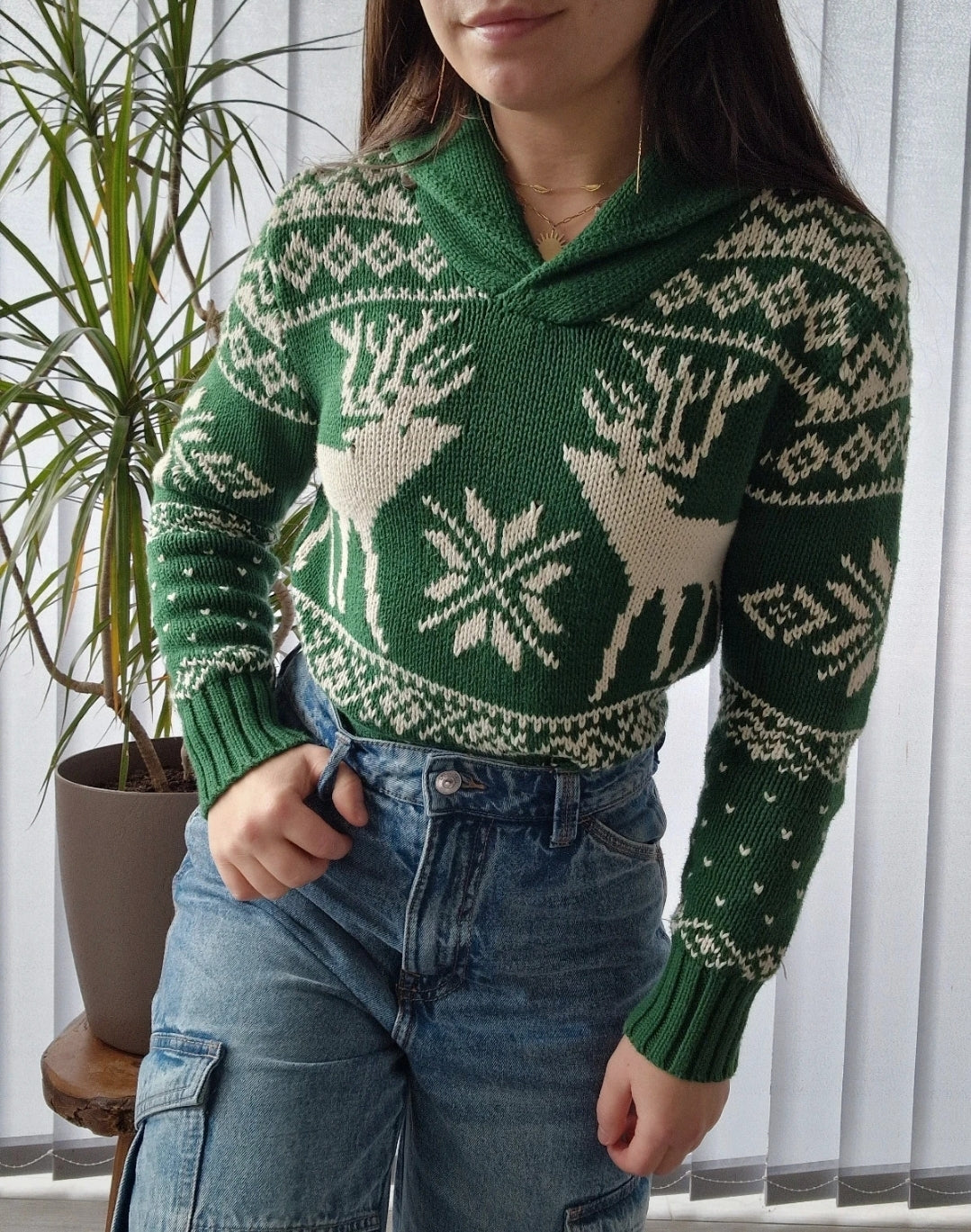 Pull de Noël vert Rennes - XS/34