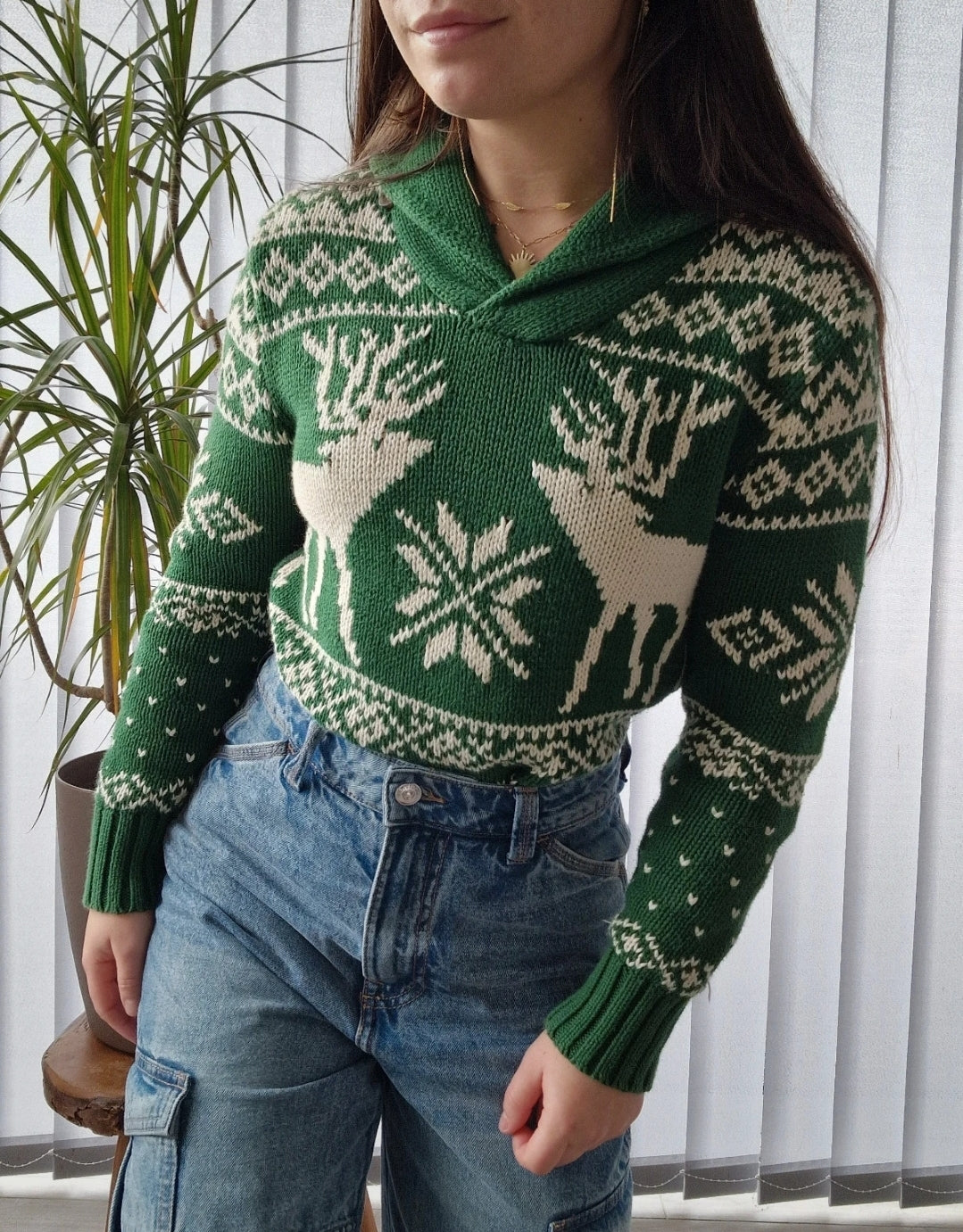 Pull de Noël vert Rennes - XS/34