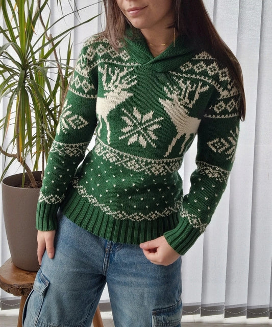 Pull de Noël vert Rennes - XS/34