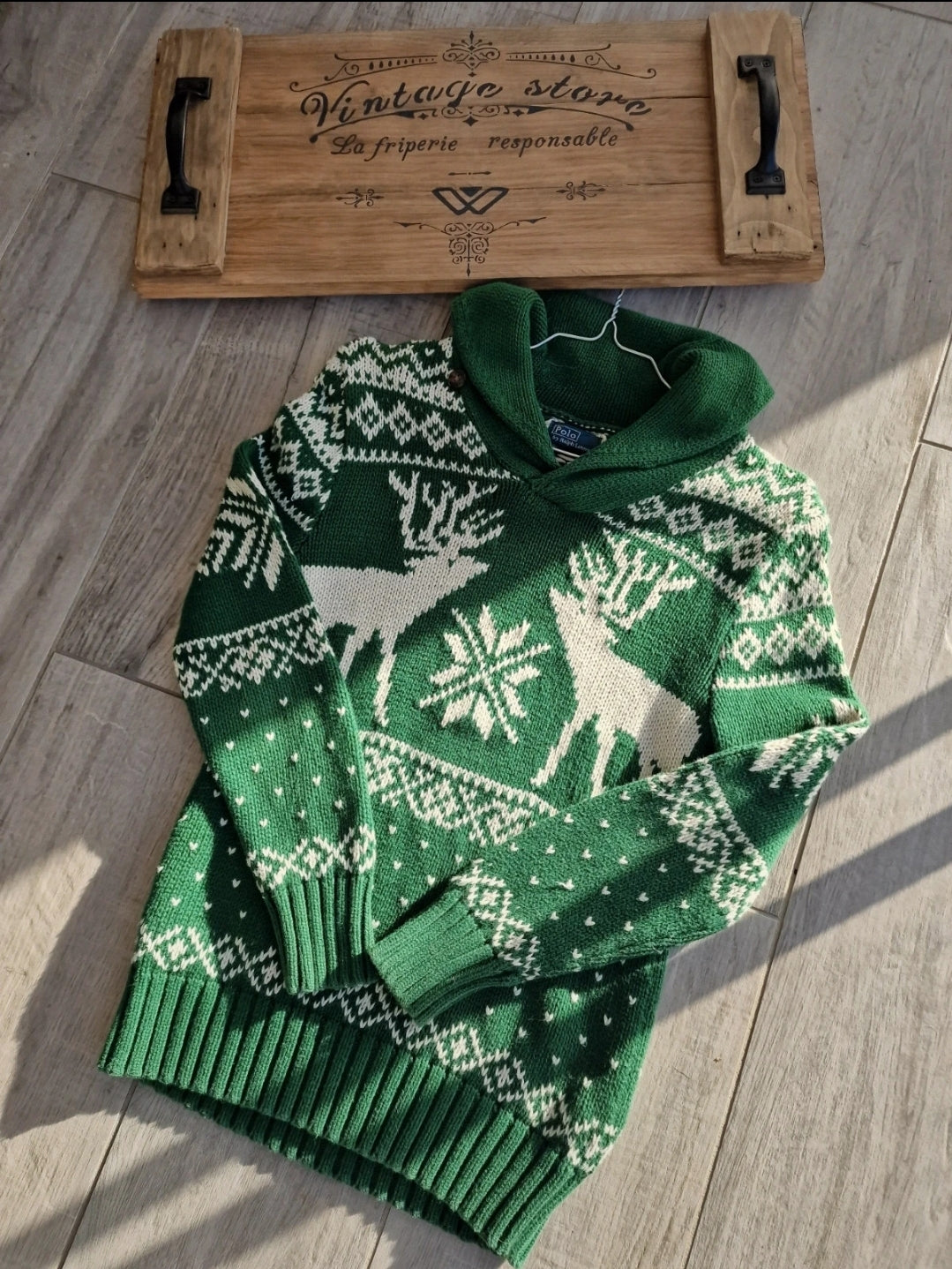 Pull de Noël vert Rennes - XS/34