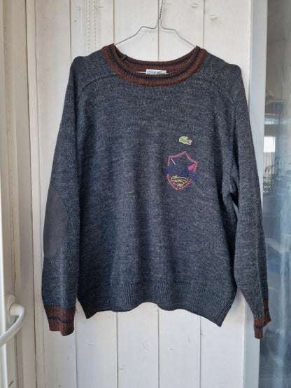 Pull en maille grise brodé des années 80' fabriqué en Espagne - L/XL