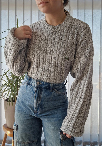 Pull en grosse maille grise des années 80' fabriqué en Espagne - XL/42