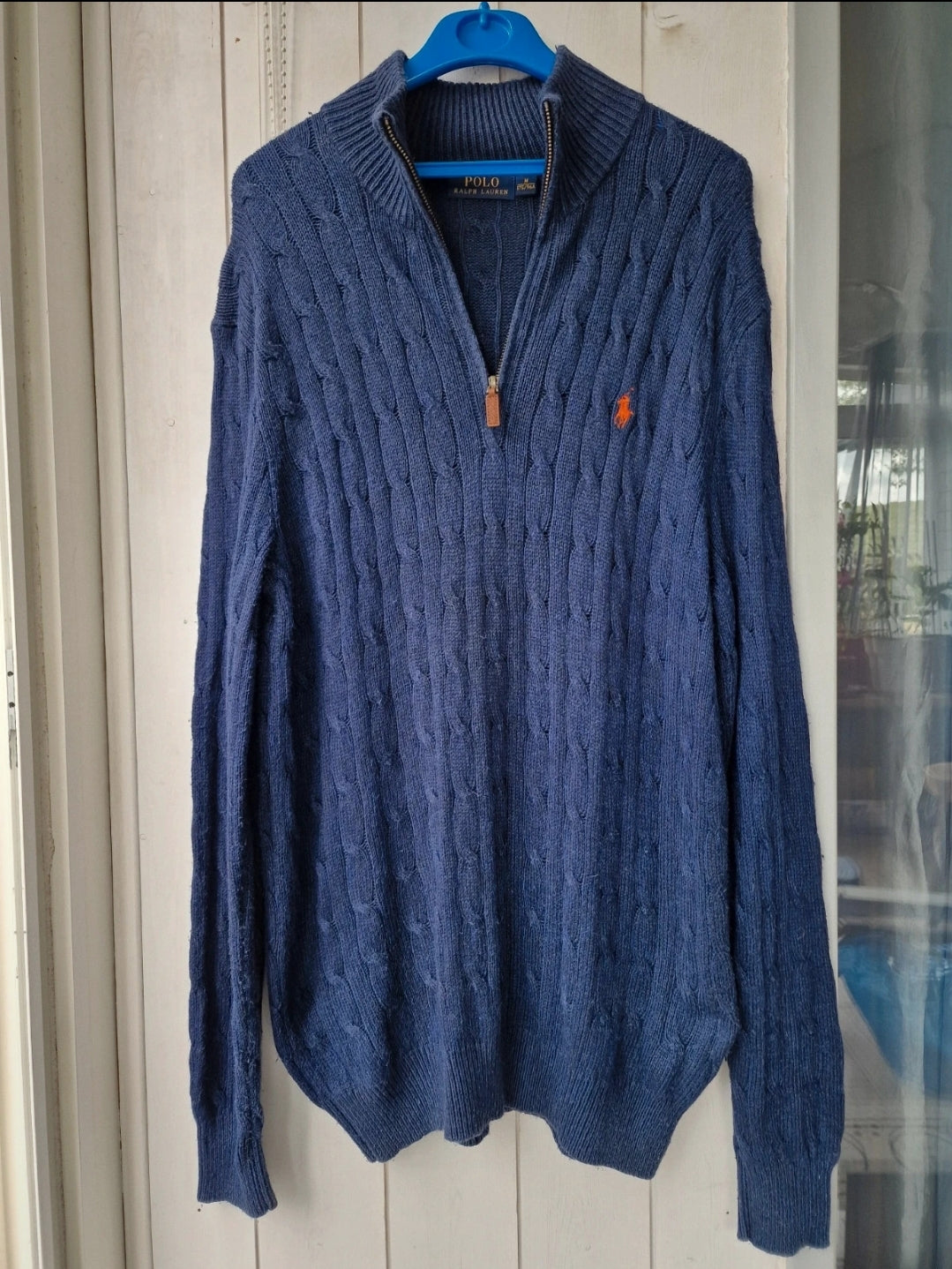 Pull camionneur en maille torsadée bleu foncé - XL/42