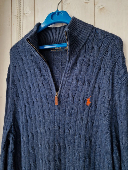 Pull camionneur en maille torsadée bleu foncé - XL/42