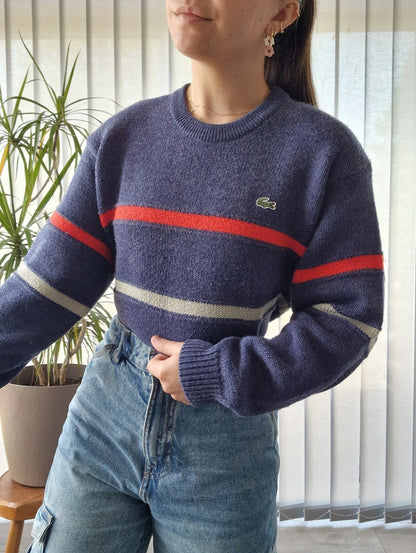 Maille bleu à rayures des années 90' Lacoste - XS/34