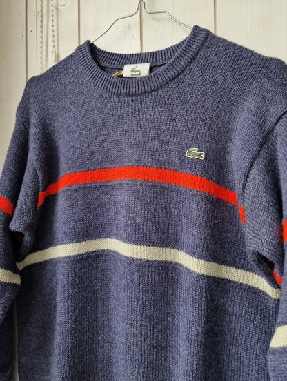 Maille bleu à rayures des années 90' Lacoste - XS/34