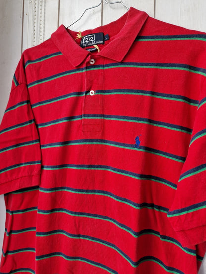 Polo MIXTE rouge à rayures Ralph Lauren - L/40