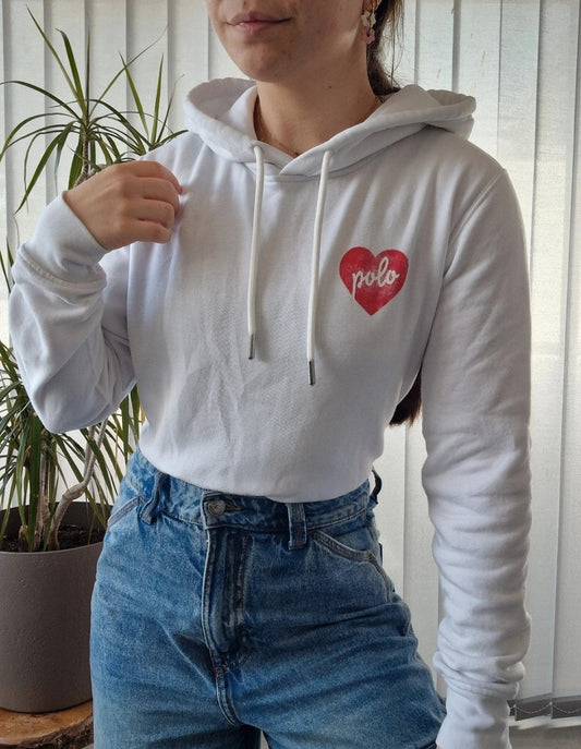 Sweat à capuche blanc moderne "polo" cœur - XS/S