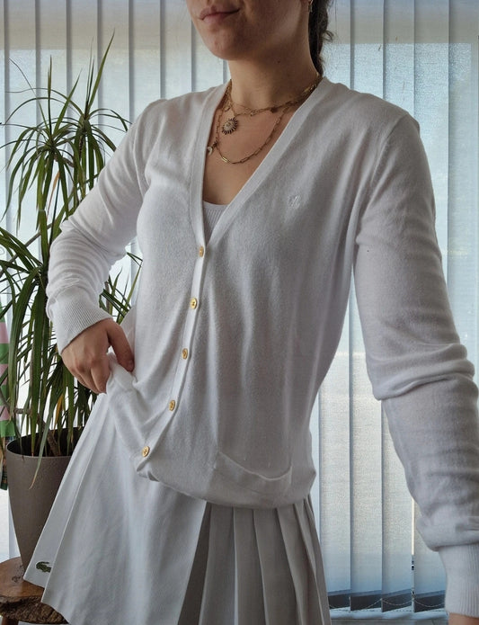 Cardigan en maille fine blanc collection "RLR" des années 90' - S/36