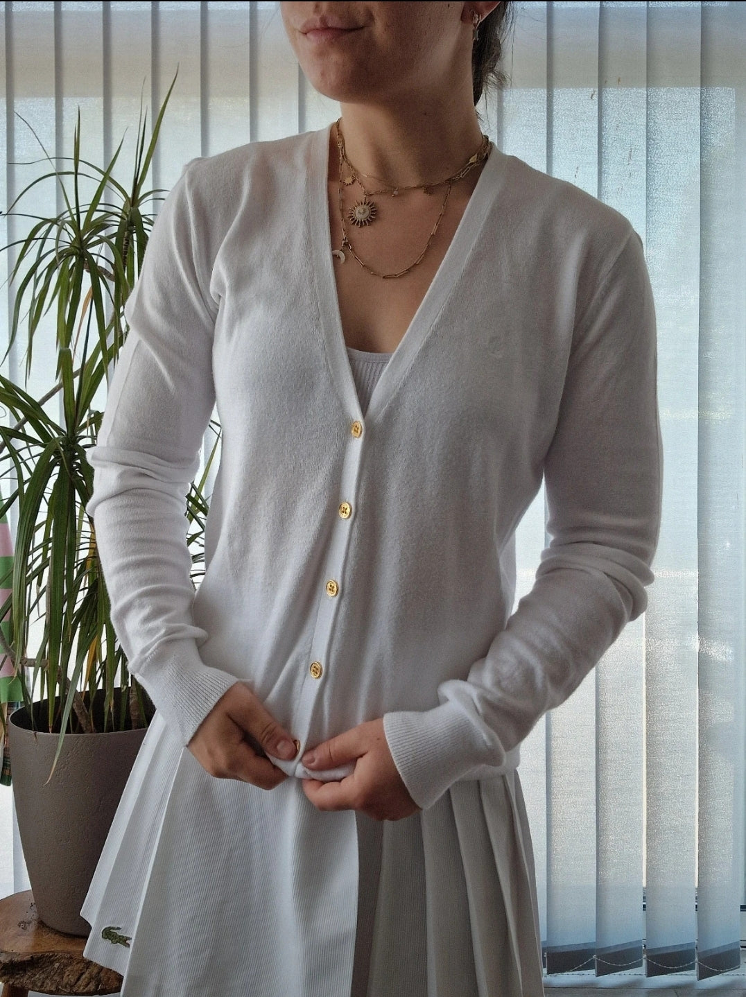 Cardigan en maille fine blanc collection "RLR" des années 90' - S/36