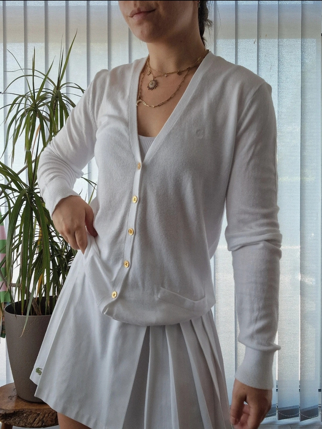 Cardigan en maille fine blanc collection "RLR" des années 90' - S/36