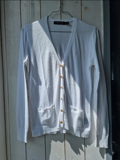 Cardigan en maille fine blanc collection "RLR" des années 90' - S/36