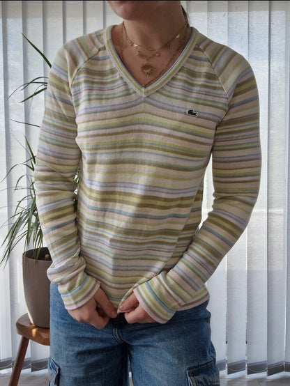 Pull col V fin à rayures multicolores - S/36