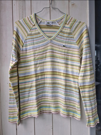 Pull col V fin à rayures multicolores - S/36