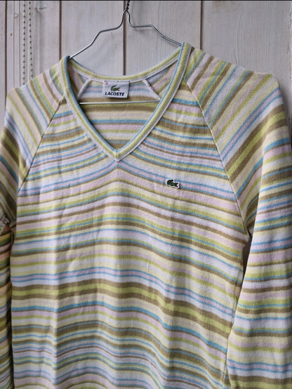 Pull col V fin à rayures multicolores - S/36