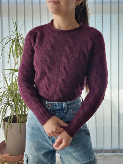 Pull moulant en maille torsadée prune - XXS/32