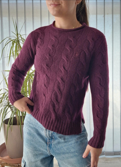 Pull moulant en maille torsadée prune - XXS/32