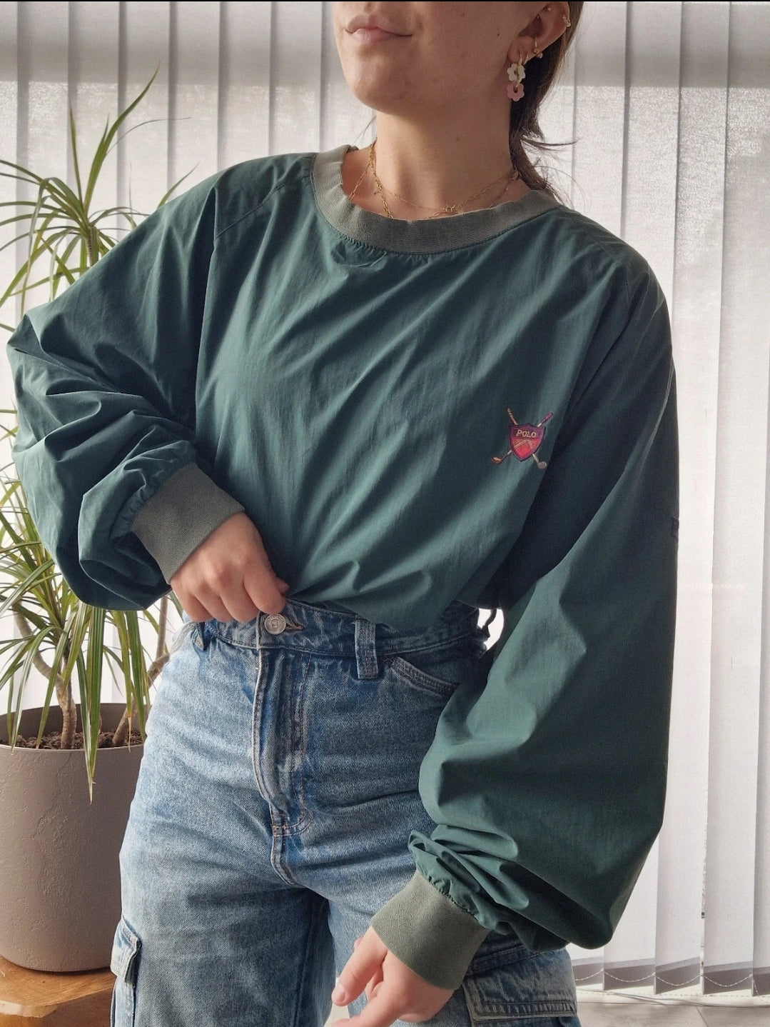 Sweat imper vert brodé vintage des années 90' - XL/42