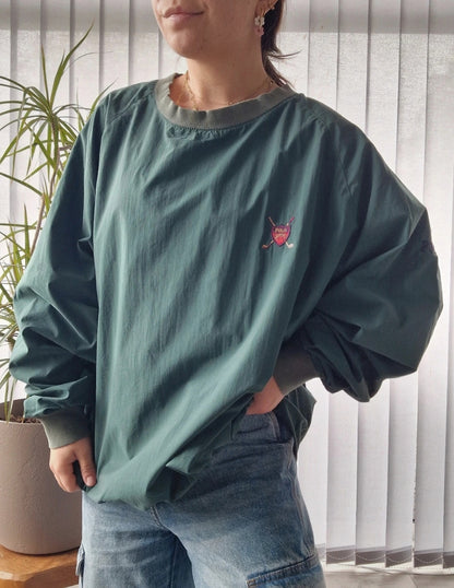 Sweat imper vert brodé vintage des années 90' - XL/42