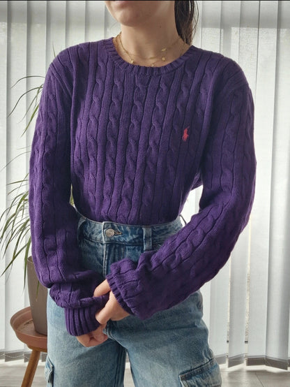 Pull en maille torsadée violet - XL/42