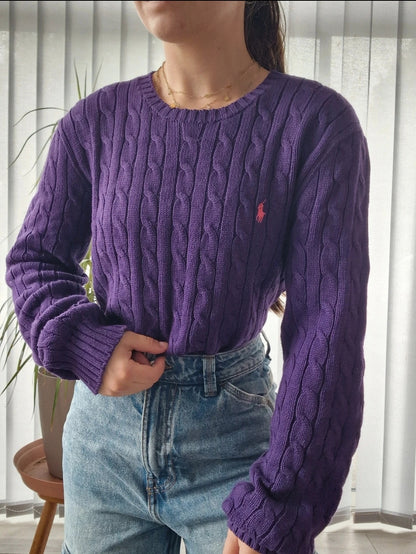 Pull en maille torsadée violet - XL/42