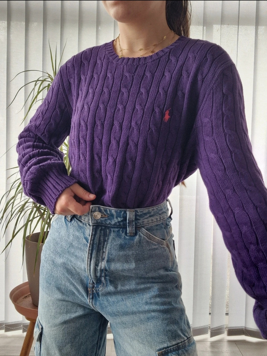 Pull en maille torsadée violet - XL/42