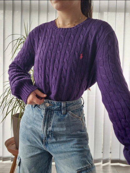 Pull en maille torsadée violet - XL/42