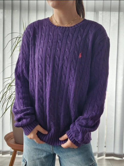 Pull en maille torsadée violet - XL/42