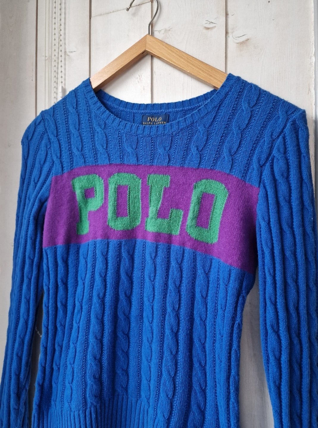 Pull en maille torsadée bleu "polo" - XS/34