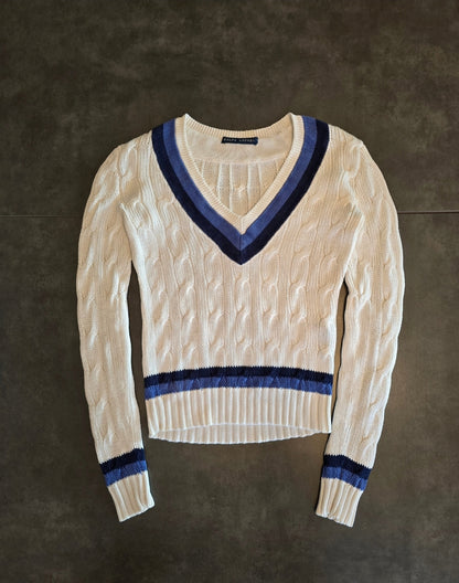 Pull col V en maille torsadée blanc - XS/34