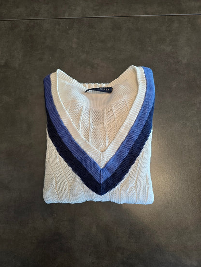 Pull col V en maille torsadée blanc - XS/34