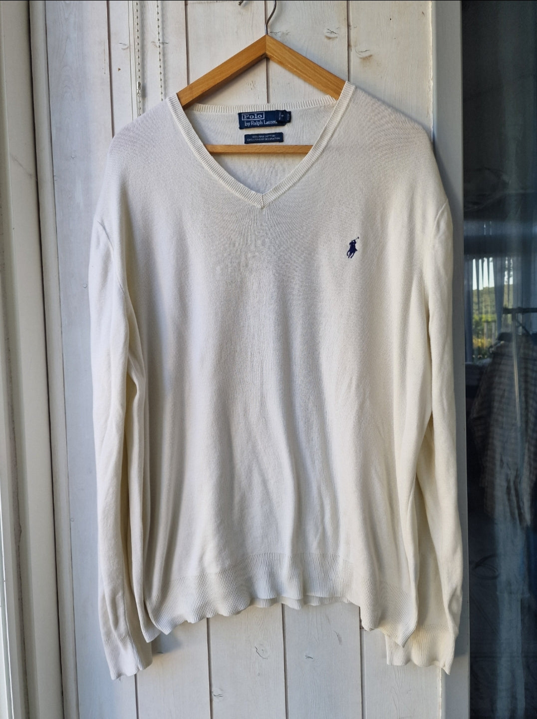 Pull simple col V crème - L/40
