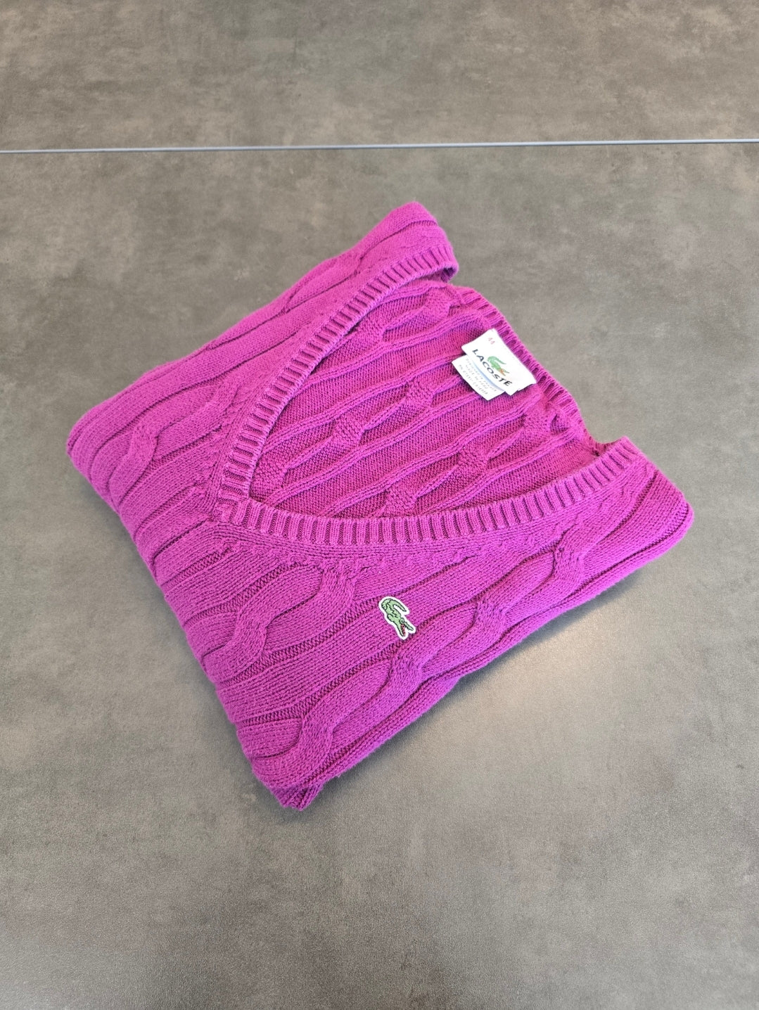 Pull col V en maille torsadée rose fushia - XL/42
