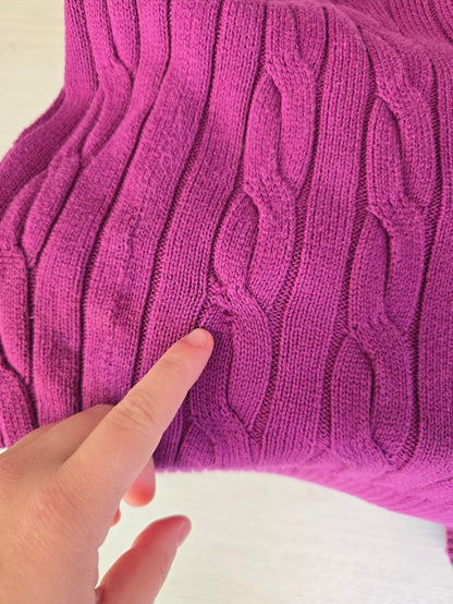 Pull col V en maille torsadée rose fushia - XL/42