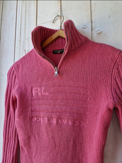 Pull camionneur en laine rose american flag (moulant) - XS/34