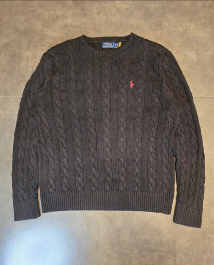 Pull col rond en maille torsadée noir - XL/42