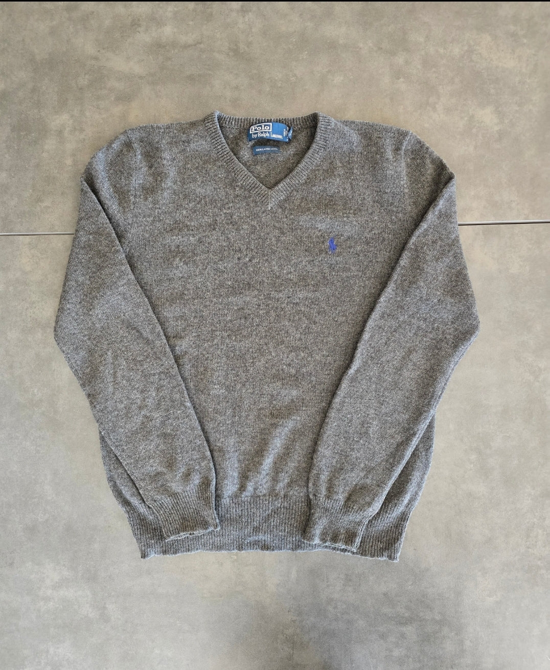 Pull col V en laine gris - S