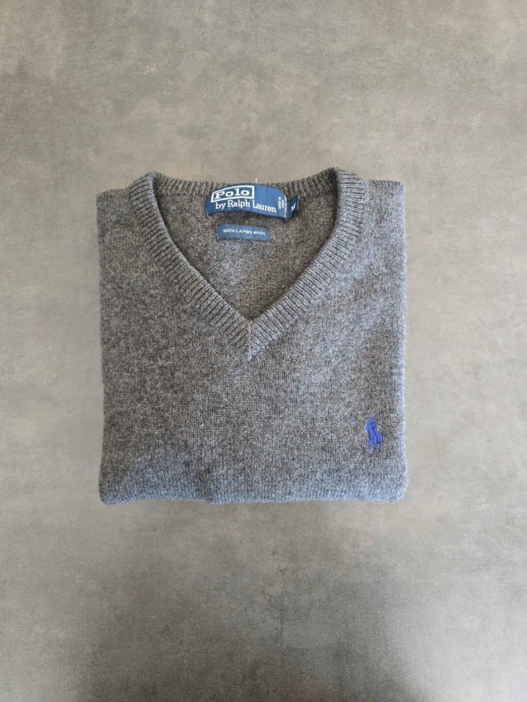 Pull col V en laine gris - S